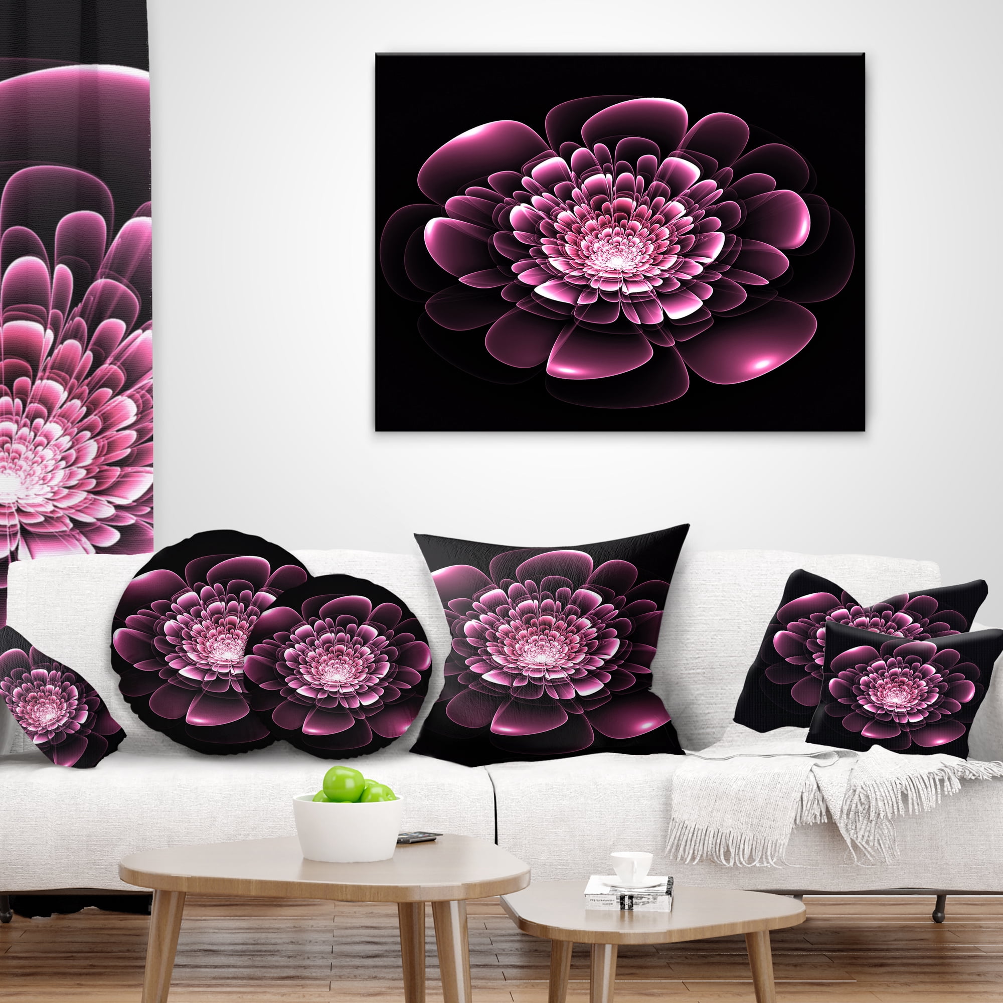 Designart Purple Glossy Typical Fractal Flower - Floral Throw Pillow - 12x20