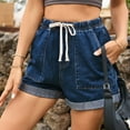 thumbnail image 5 of Riforla Women Shorts Fashionable and Comfortable Denim Denim Elastic Band Shorts for Women Blue M, 5 of 6