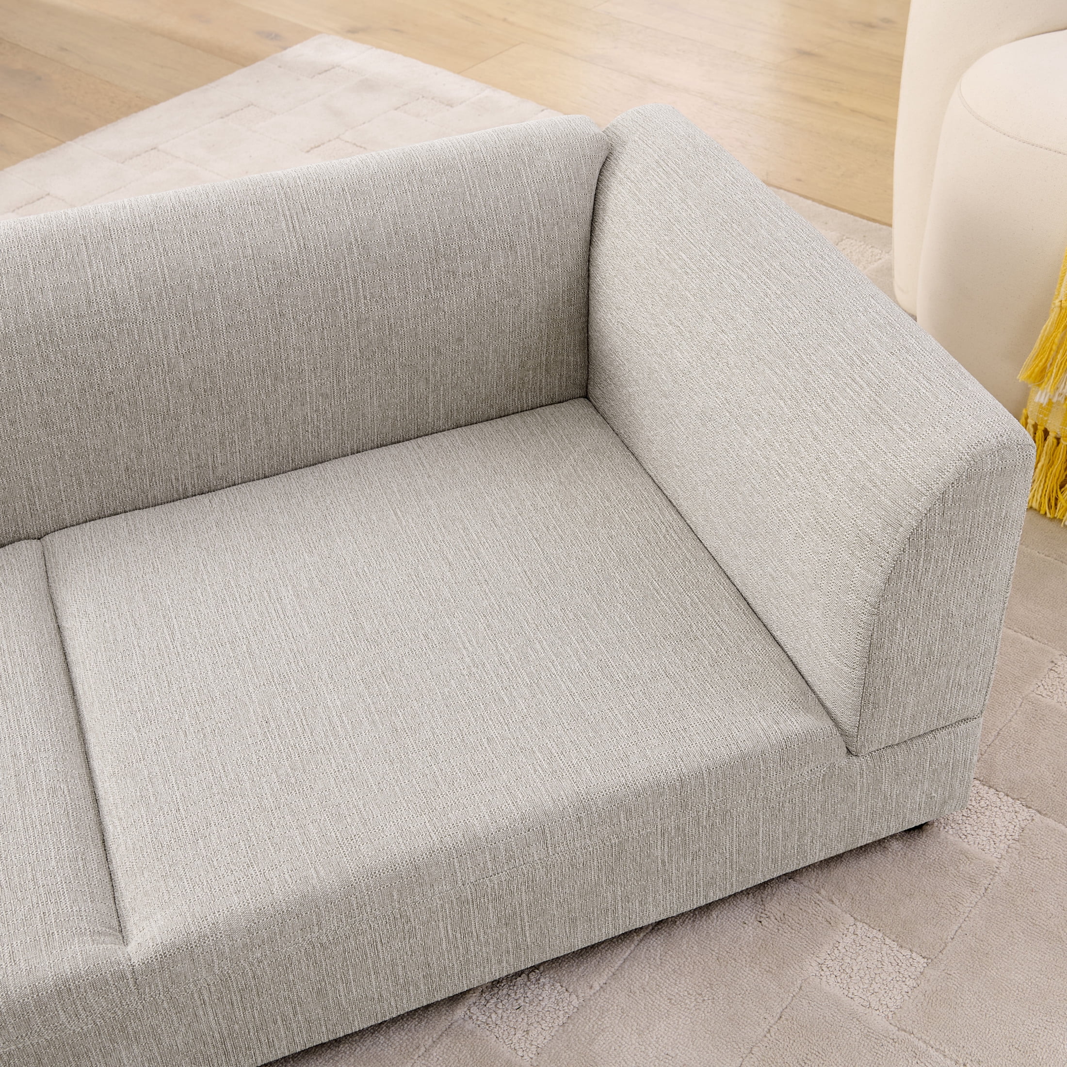 Noble House 57" Comfortable Oversized Pet Sofa, Modern Rectangular Dog Bed with Armrests and Cushion, Beige