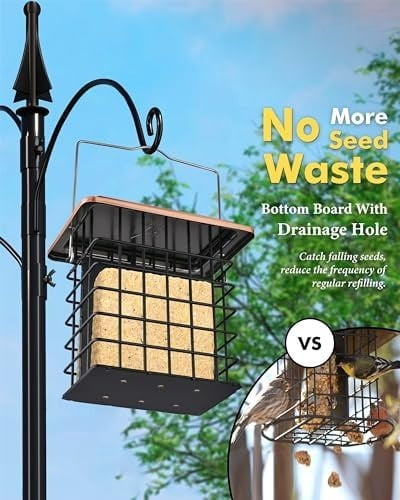 Double Suet Feeder- Metal Roof Bird Feeder with Taller Grid for Woodpeckers, Suet Cake Cage Bird Feeder for Outdoors Hanging,Easy-Clean & Refill,Metal Brushed Copper（Pack of 1）