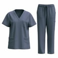 thumbnail image 2 of LYMAYTER Multi-pocket Design Medical Uniform for Women Solid Color V-Neck Outfit Set Elasticity Routine Nurse Uniform for S-2XL, 2 of 6
