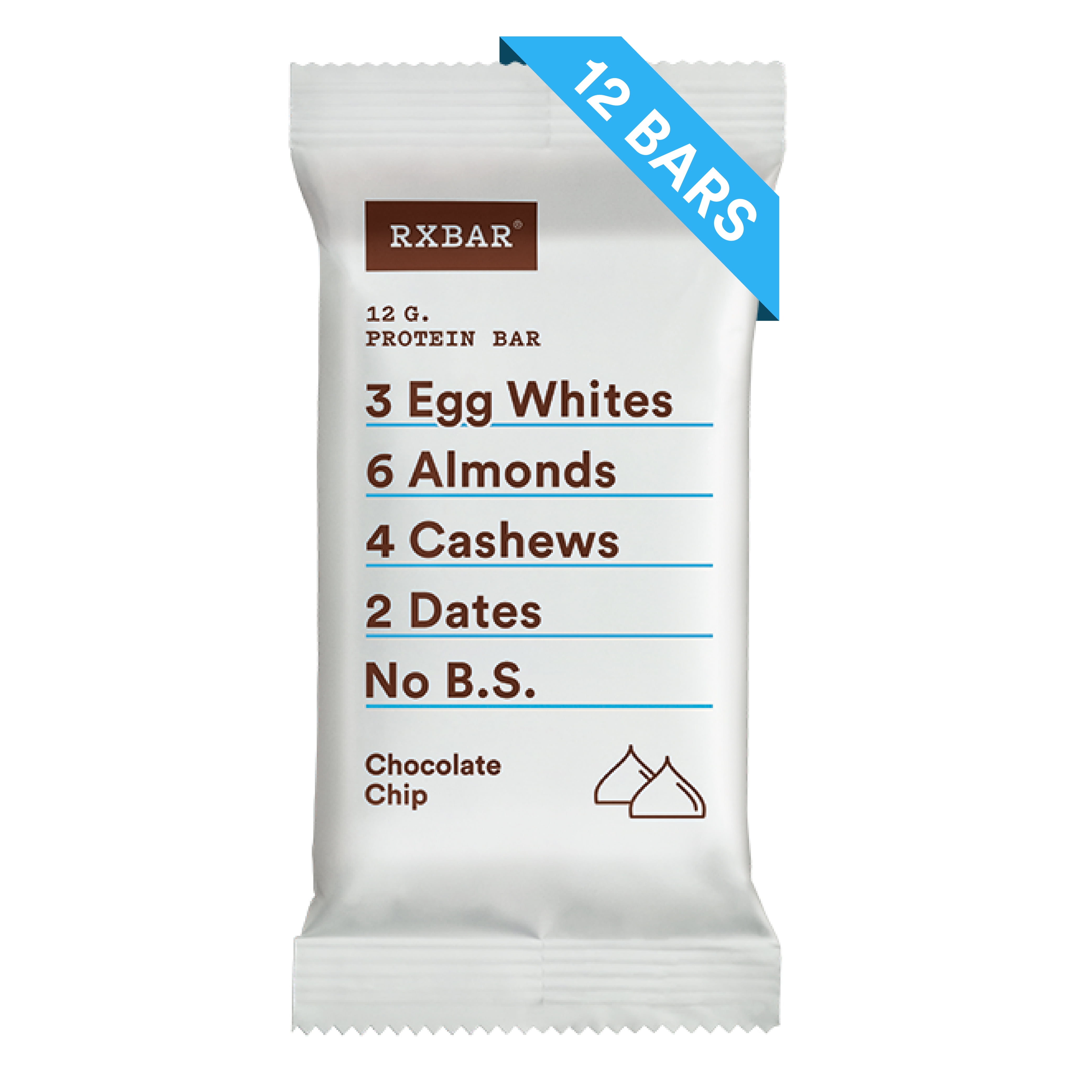 RXBAR Chocolate Chip Whole Food Protein Bar, Gluten Free, 12 Ct
