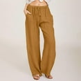 thumbnail image 3 of WULMLEO Linen Pants Women Summer Cotton Linen Pant Stretch Palazzo Pant Flowy Wide Leg Pant Loose Beach Trouser with Pockets Khaki S, 3 of 4