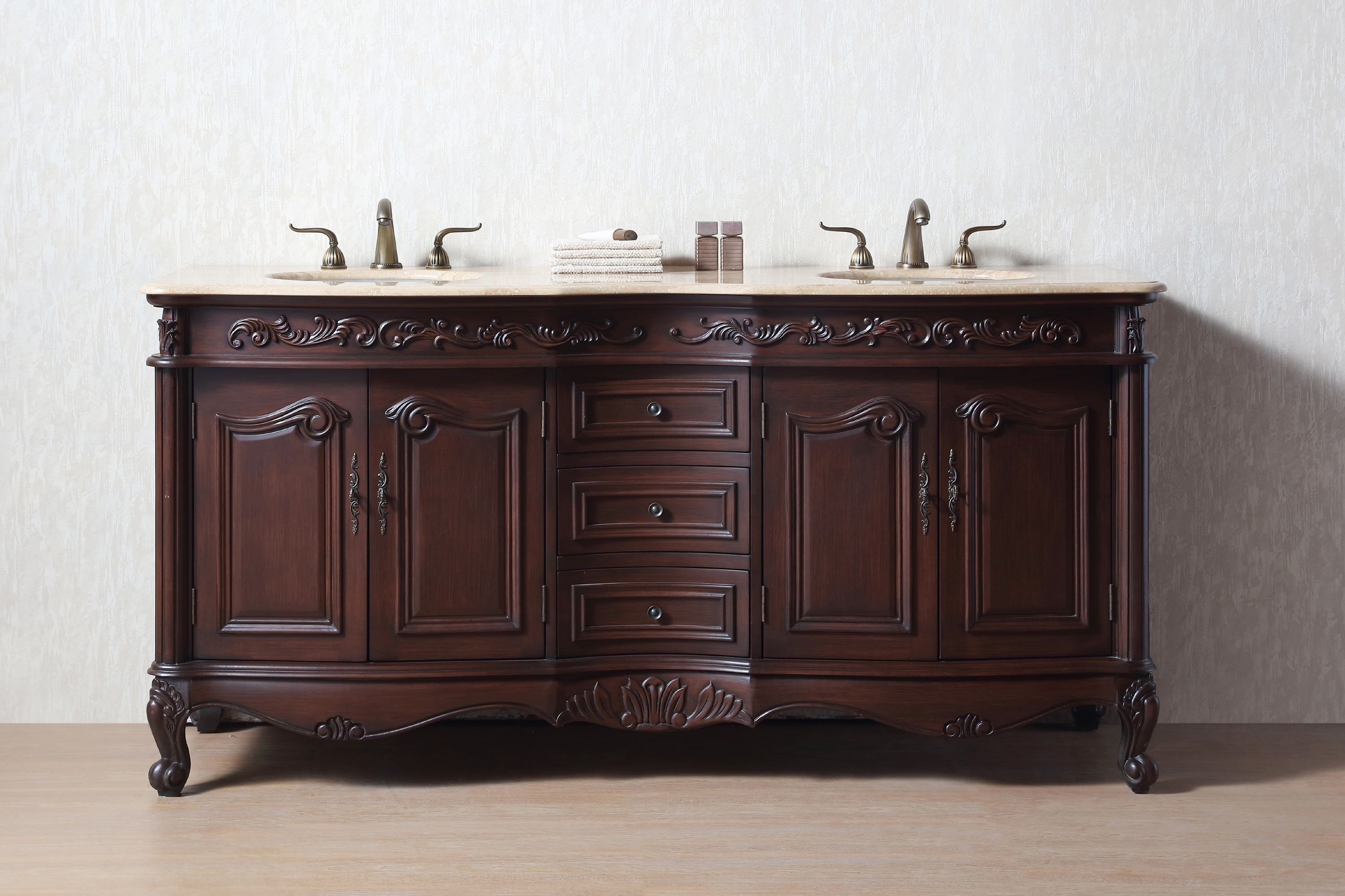 Stufurhome 72 Inch Saturn Double Sink Vanity With Travertine Marble Top