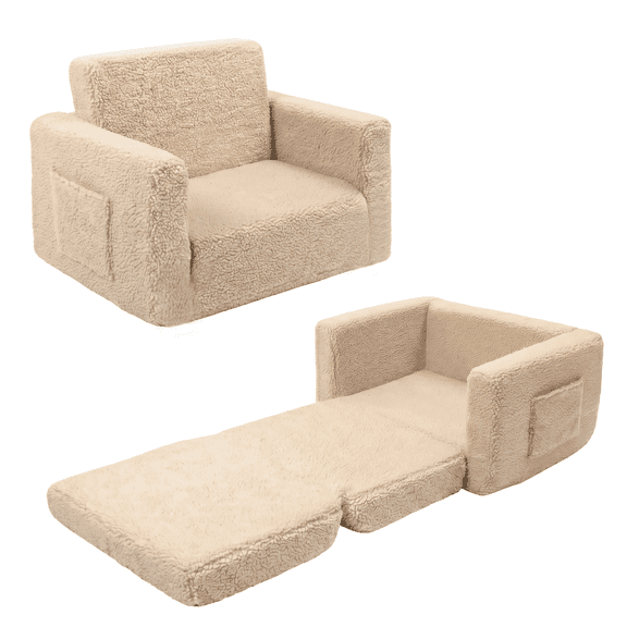 Generic Kids Sherpa Foam Sofa, Gray 2-in-1 Fold Out Comfort Chair for Living Room and Playroom