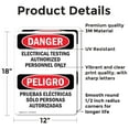 thumbnail image 2 of (2 Pack) Electrical Testing Bilingual OSHA Danger Sign 12 Inch X 18 Inch Vinyl Label Decal Sticker Weather Resistant, UV Protected for Workplace, Business, and Construction Site, Made, 2 of 7