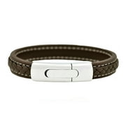 Arista Men's Classic Bracelet in Brown Leather and Stainless Steel Lock, 8.5"
