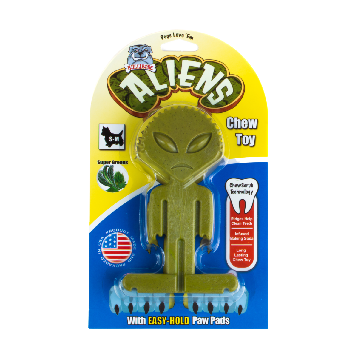 Bullibone Alien Bone Dog Chew Toy Small With Handles Super Greens Flavor