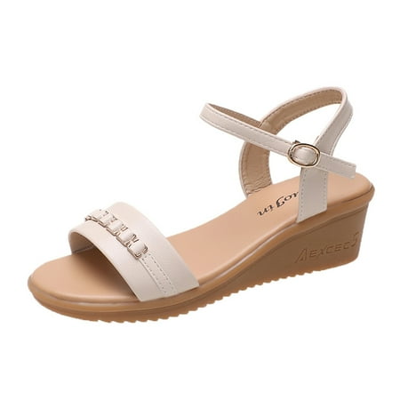 

Vedolay Platform Sandals Women Summer Wedge Sandals for Women Open Toe Elastic Sparkly Slip On Comfortable Low Wedge Sandal(Beige 8)