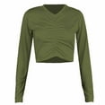 thumbnail image 2 of WREESH Womens Fashion Crop Tops Solid Color Spring Fall Patchwork Slim Long Sleeves Round Neck Casual Short T-Shirt Tops Olive Green, 2 of 4