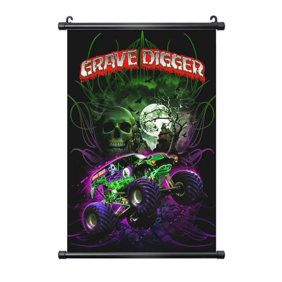 Hanging Poster Monster Truck Jam Wall Canvas Artwork With Black Frame Scroll Painting 16"x24"