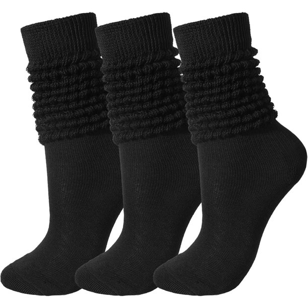 Xiao Hua 3 pares de calcetines apilados, calcetines de algodón para botas, calcetines largos suaves, calcetines apilados de invierno, negros