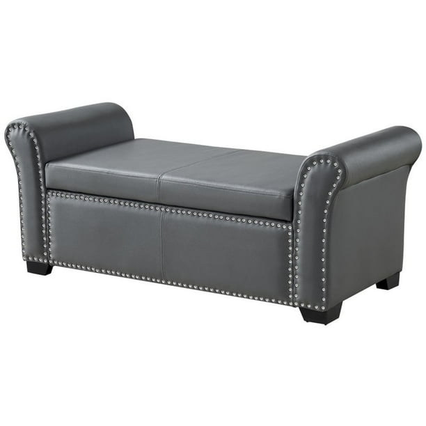 Brika Home Faux Leather Storage Ottoman Bench In Gray Com Brika Home Faux Leather Storage Ottoman, Faux Leather Ottoman Storage Bench
