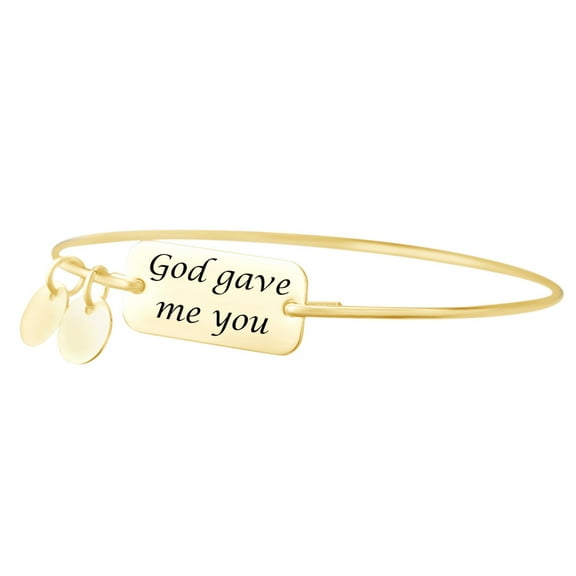 AFFY Initial Letter Customize God Gave Me You Bangle Bracelet 14k Yellow Gold Over Sterling Silver