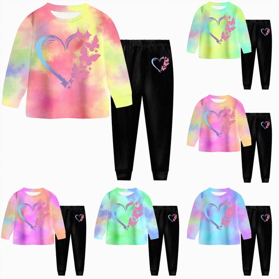 Nwiuh Girls 2 Piece Outfits Kids Clothes Sets Sweatsuit Tracksuit Jogger Print Long Sleeve Sweatshirts Sweatpants 2-9Y (Blue, 4-5 Years)