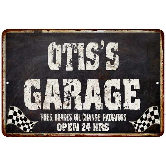 OTIS'S Garage Black Grunge Sign 8 x 12 High Gloss Metal 208120005099