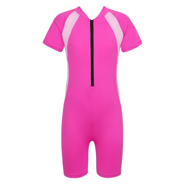 Ocealan Maillot de Bain une Pièce pour Enfants Garçons Filles UPF 50+ Protection UV Combinaison Manches Courtes Shorty Maillot de Bain Surf Rose Rouge 12