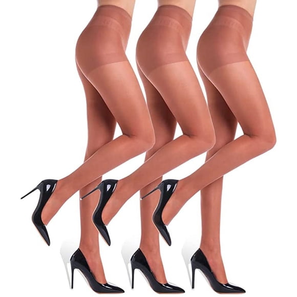 G&Y 3 Pairs Women's Sheer Tights - 20D Control Top Pantyhose with Reinforced Toes