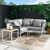 Modway Stance 4 Piece Outdoor Patio Aluminum Sectional Sofa Set in White Gray