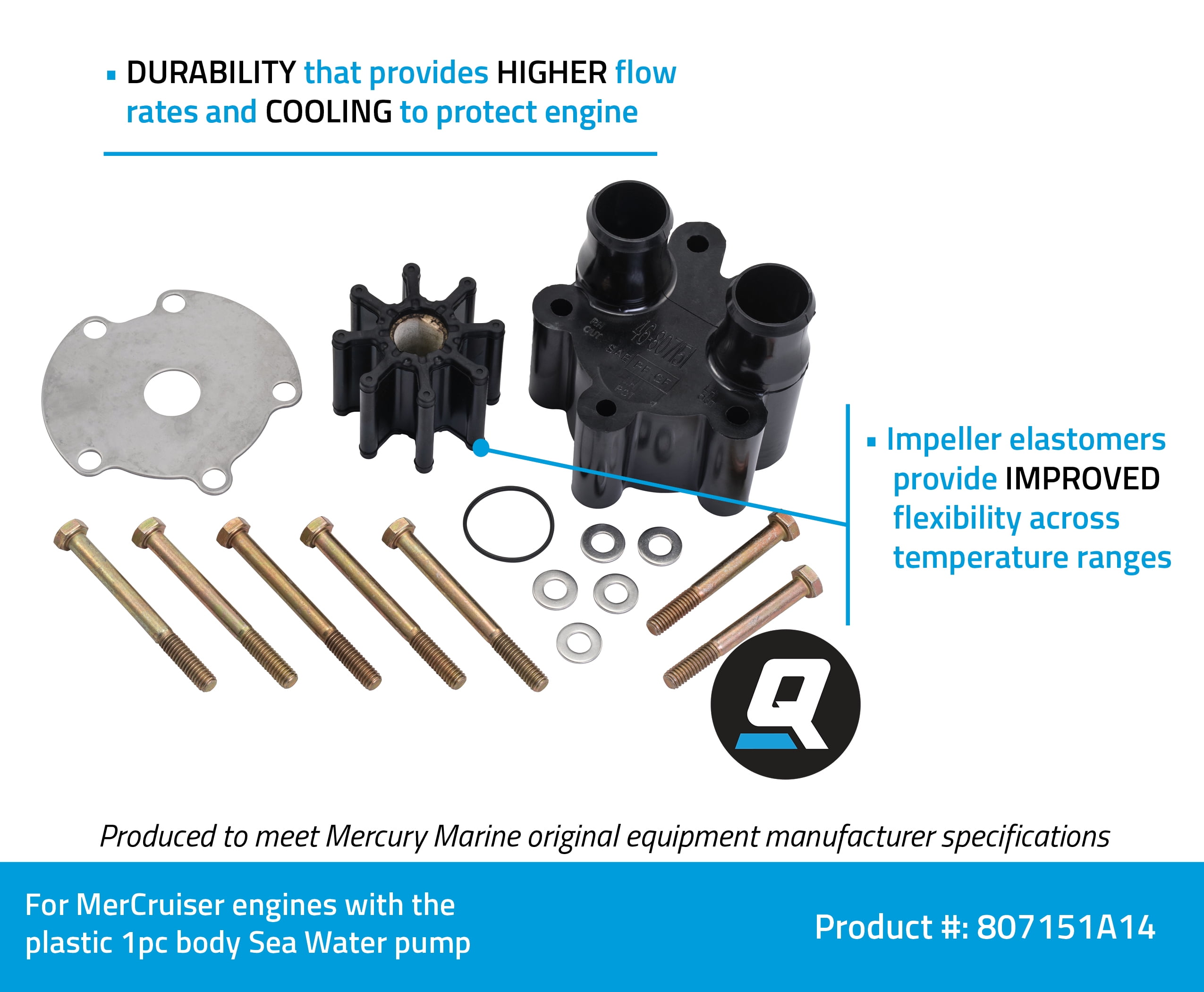 Quicksilver 807151A14 Sea Water Pump Body Kit for MerCruiser Engines With 1-Piece Engine Mounted Sea Water Pumps
