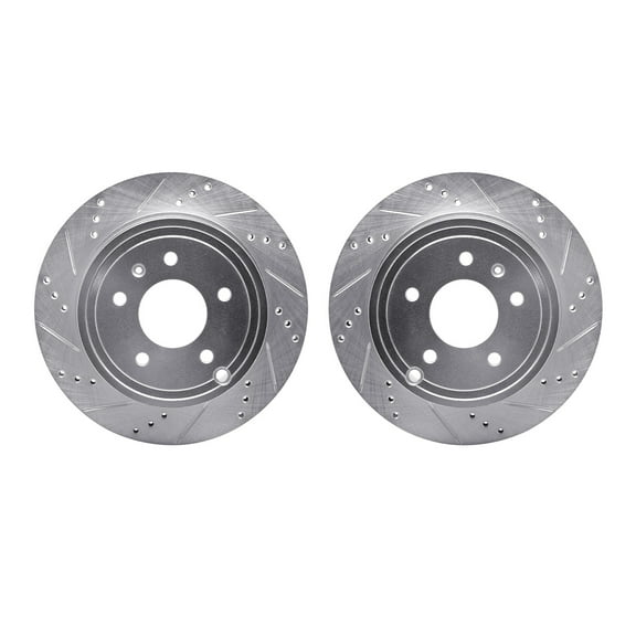 Dynamic Friction Company Rear Brake Rotors-Drilled and Slotted-Silver 7002-47058