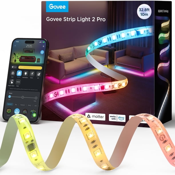 Tira de luz Govee RGBWWIC, tira de iluminación LED inteligente compatible con Alexa y Google Assistant