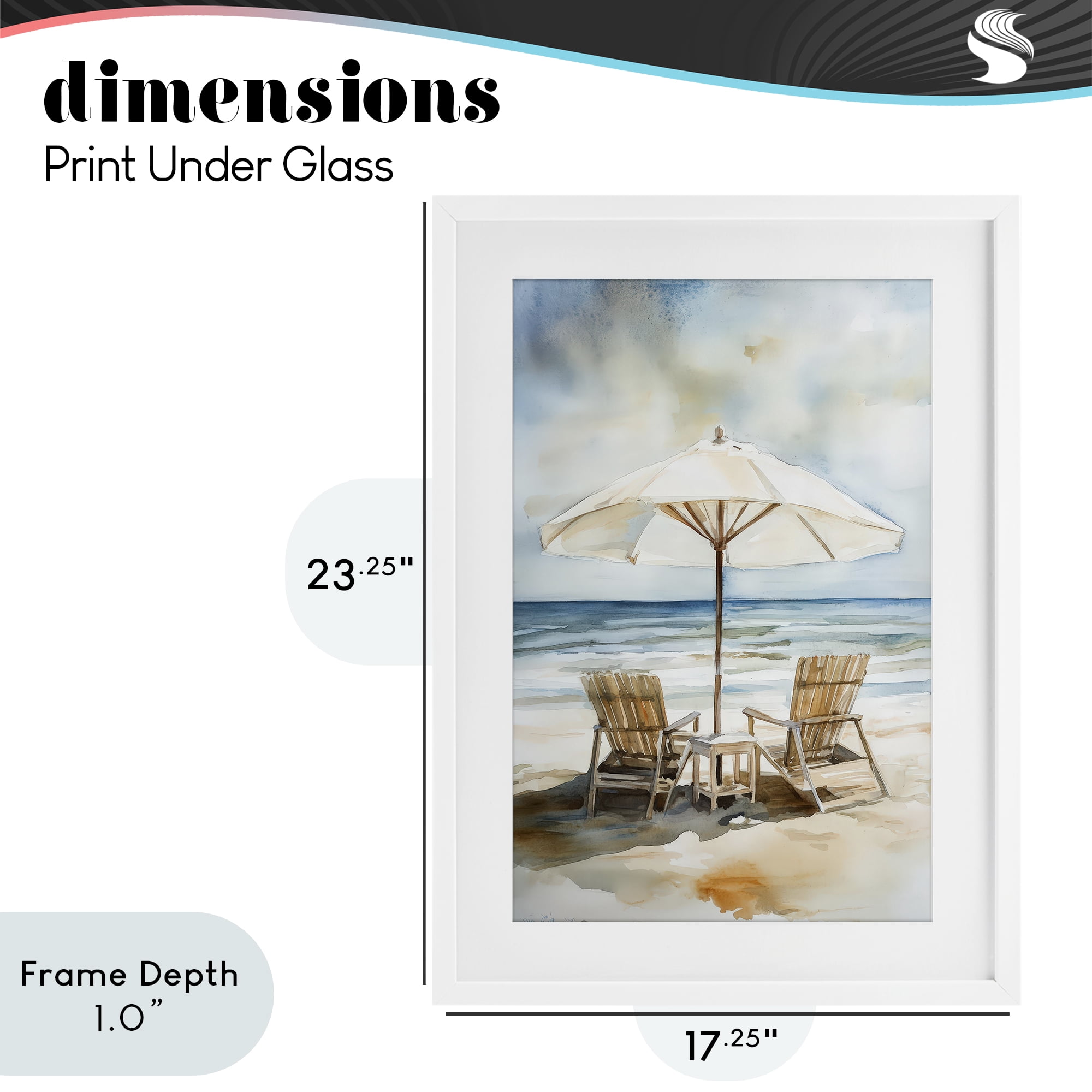 Stupell Industries Watercolor Paradise Beach Scene White Framed Print Under Glass, design by Petal Prints Design