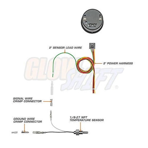 GlowShift 10 Color Digital 300 F Oil Temperature Gauge Kit - Includes Electronic Sensor - Multi-Color LED Display - Tinted Lens - for Car & Truck - 2-1/16" (52mm)