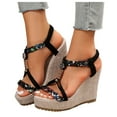 thumbnail image 5 of IUJSOY Wedge Sandals for Women Platform Vintage T-Strap Braided Beaded Elastic Ankle Strap Sandals, 5 of 9