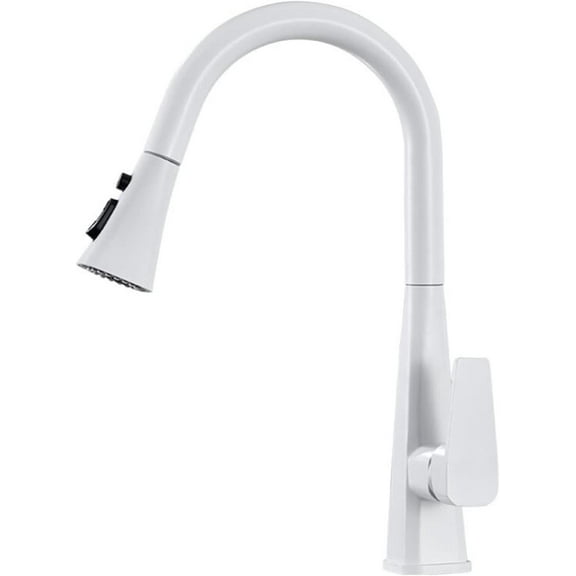 Kitchen Faucets with Pull Out Spray, Kitchen Sink Mixer Faucet White Kitchen Faucet Hot Water and Cold Water Brass 360° Swivel Retractable Pull Out Kitchen Mixer Faucet