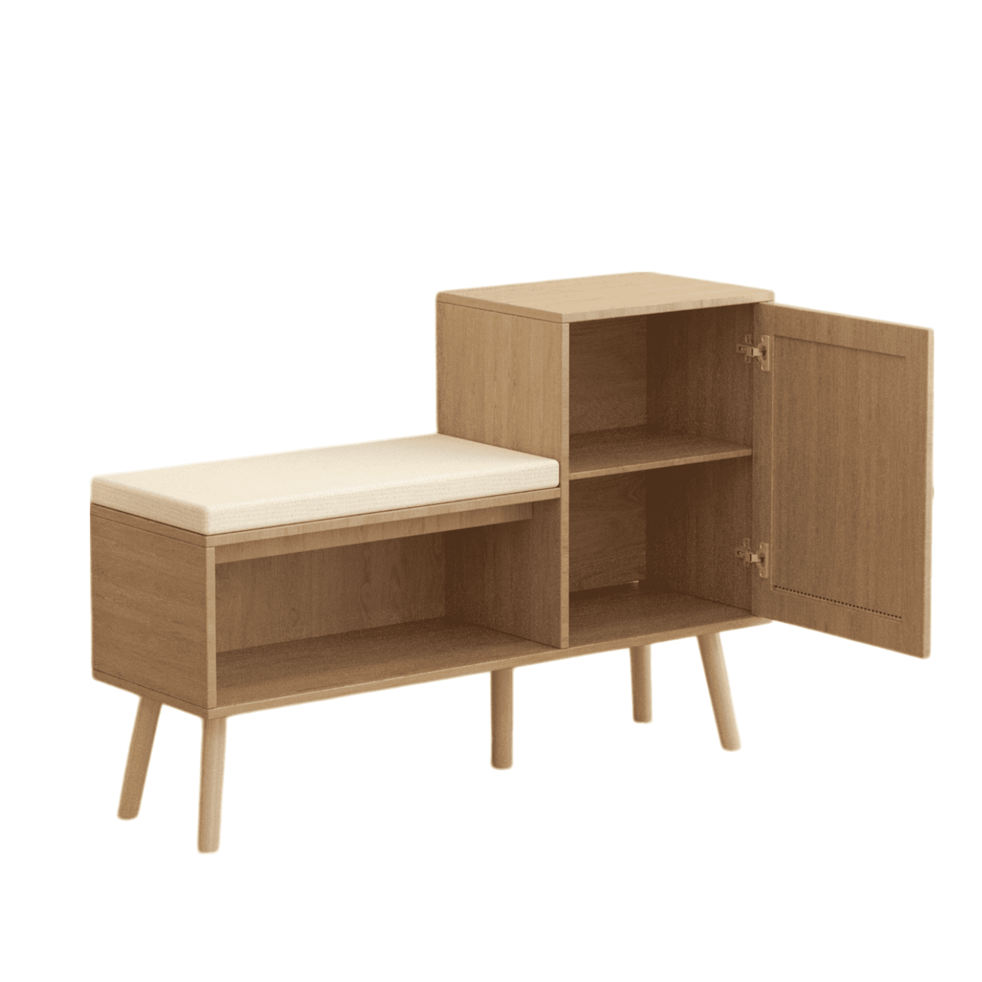 Jopath 2-in-1 Shoe Storage Bench, PP Rattan Shoe Cabinet with 2 Adjustable Shelves and Removable Seat Cushion, Modern Entryway Bench, Shoe Storage Organizer, Shoe Rack for Hallway, Bedroom