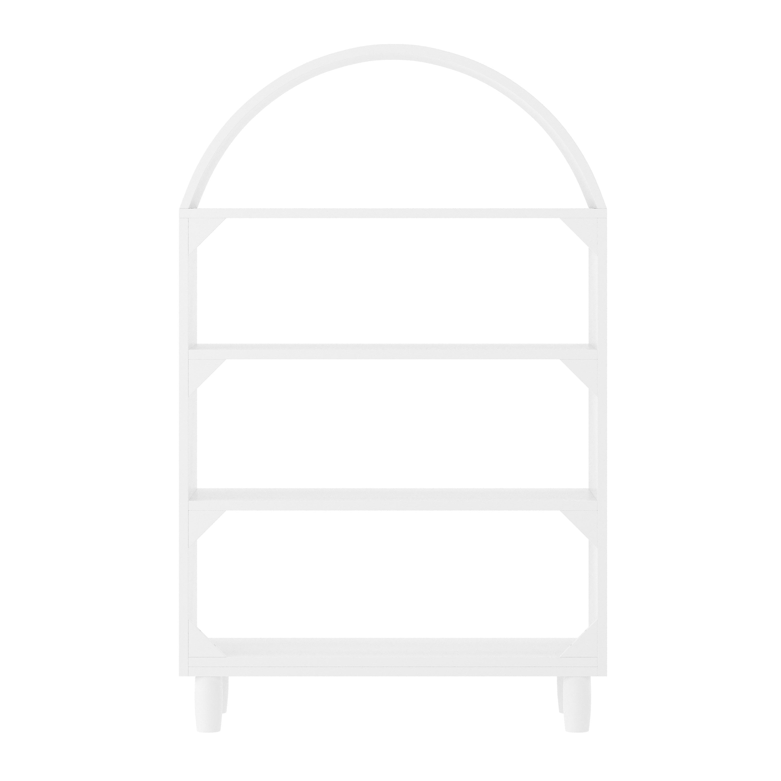 Buzz & Bloom Kids Open-Style Engineered Wood Bookshelf with 4 Shelves and Covered Rounded Top, White