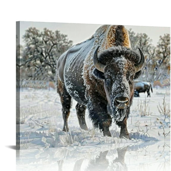 Creowell Bison Snow Field Canvas Print Wall Art Home Decor 16x12in