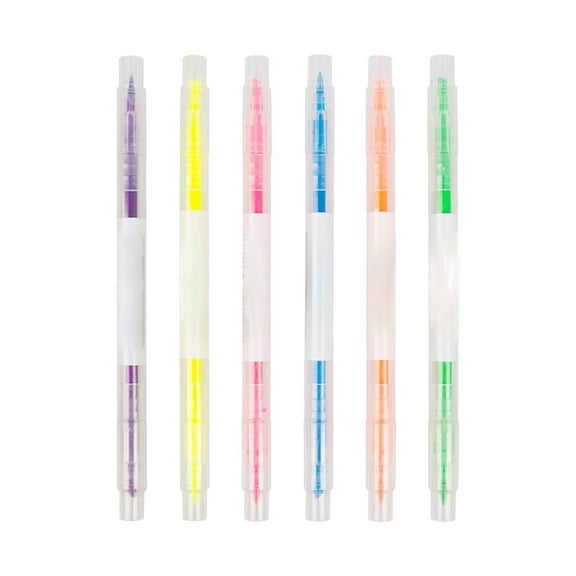 Double Tip Highlighter Set - 6 Pack Plastic Highlighters with Thick & Thin Tips, Fluorescent Colors for Notes, Textbook Marking, Office & Study, Fast Drying, Lightweight & Durable