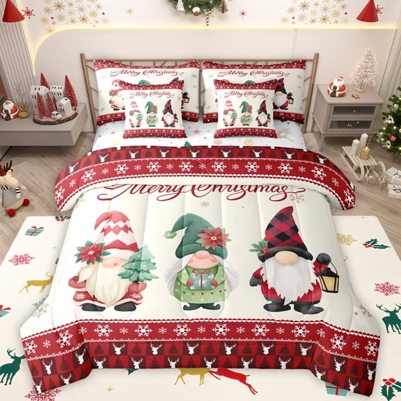 Manfei Cartoon Xmas Gnome 7-Piece Twin Bedding Sets,Merry Christmas Bedding Comforter Set,Wild Deer Skull Sheet Sets For Girl Boys,Ultra Soft Home Decor Reversible