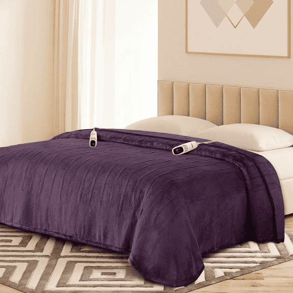 Electric Blanket 90" x 100" King Size Heated Blanket, Flannel and Sherpa, 10 Hour Auto-off, 9 Heat Settings, Fast Heating, Machine Washable, Purple