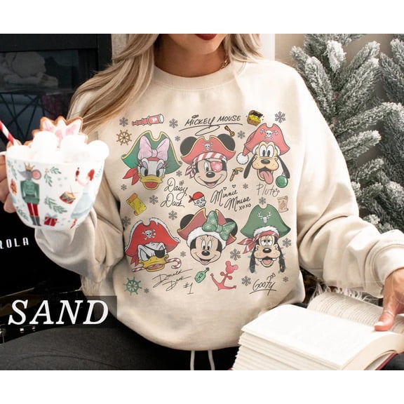 Retro Mickey & Friends Pirate Signatures Christmas Shirt, Vintage Disney Cruise Sweatshirt, Pirate’s Life Holiday Sweater, Disney Family Xmas 2025