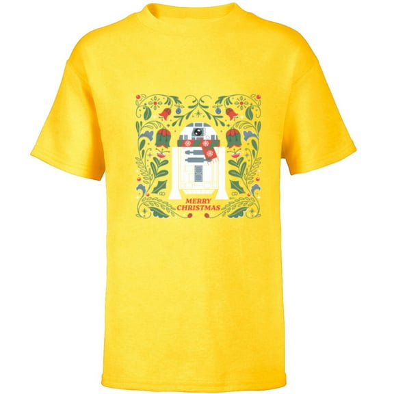 Star Wars R2D2 Merry Christmas - Short Sleeve T-Shirt for Kids - Customized-Yellow