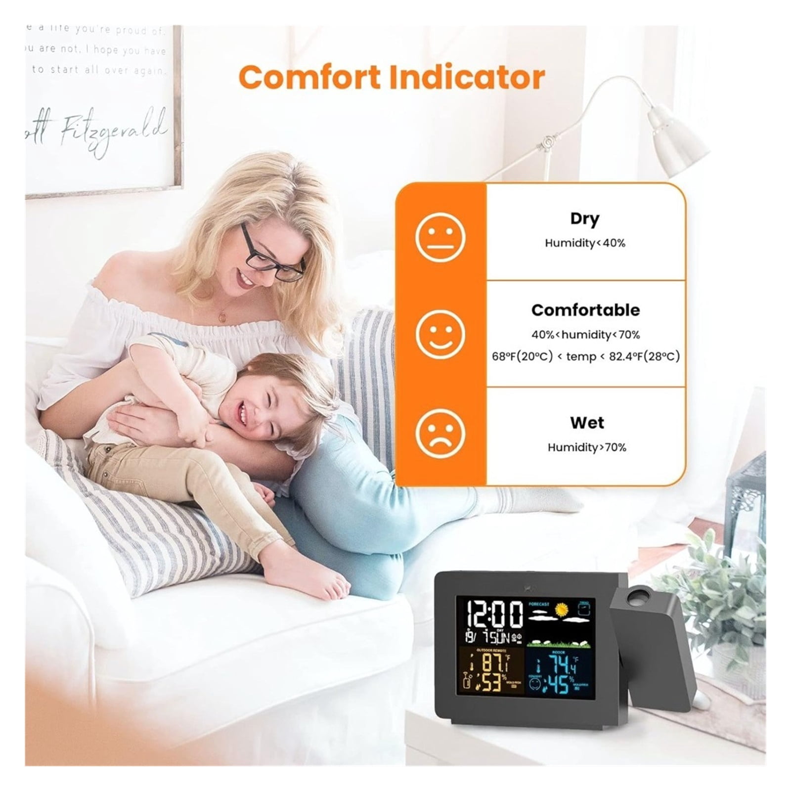 Wireless Projection Alarm Clock, Weather Station with Indoor Outdoor Sensor