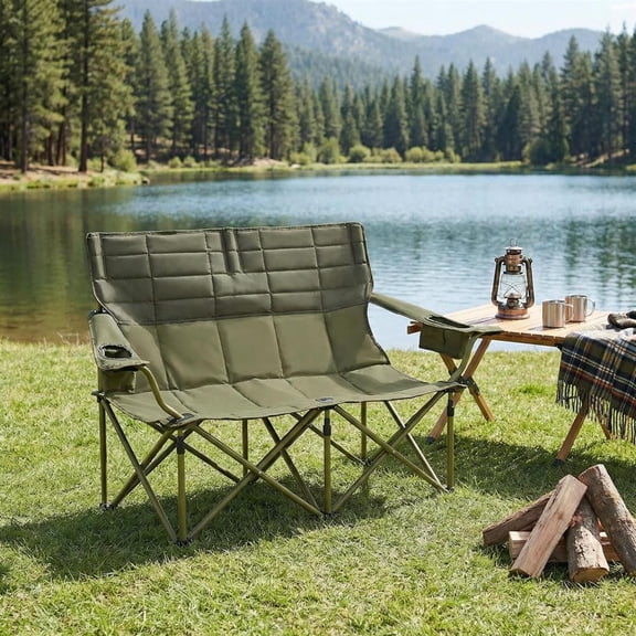 Topcobe Oversized Camping Chair Folding Loveseat Camping Couch with Cup Holders & Thick Padding, Modern Furniture for Indoor, Chairs for Living Room-Green
