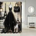 thumbnail image 2 of Fashion Dress Shower Curtain Fashion Girly Black Dress Bath Curtain Eiffel Tower Paris Style Bathroom Decor Romantic Makeup Themed Waterproof Curtain Women Perfume Print Curtain,72" W x 72" L, 2 of 5