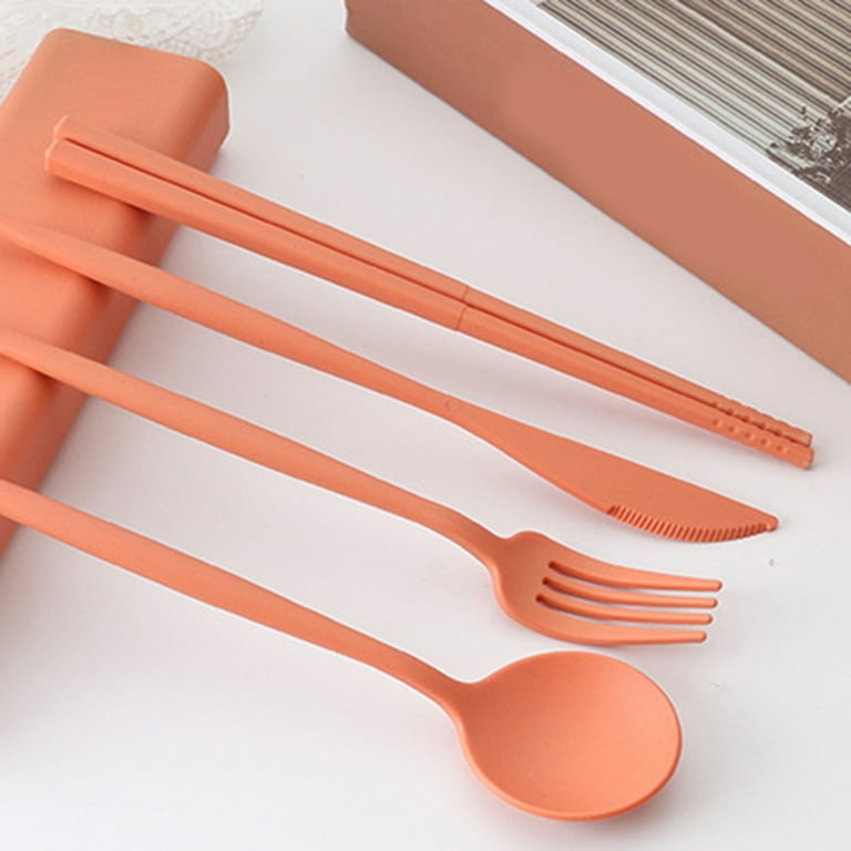 Travel Utensil Sets with Case, 4 Sets Wheat Straw Reusable Spoon Knife Forks Tableware, Portable Cutlery for Kids Adult Travel Picnic Camping or