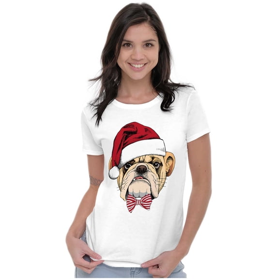 Cute Santa Pug Bulldog Christmas Womens Slim Fit Graphic Tee Brisco Brands S