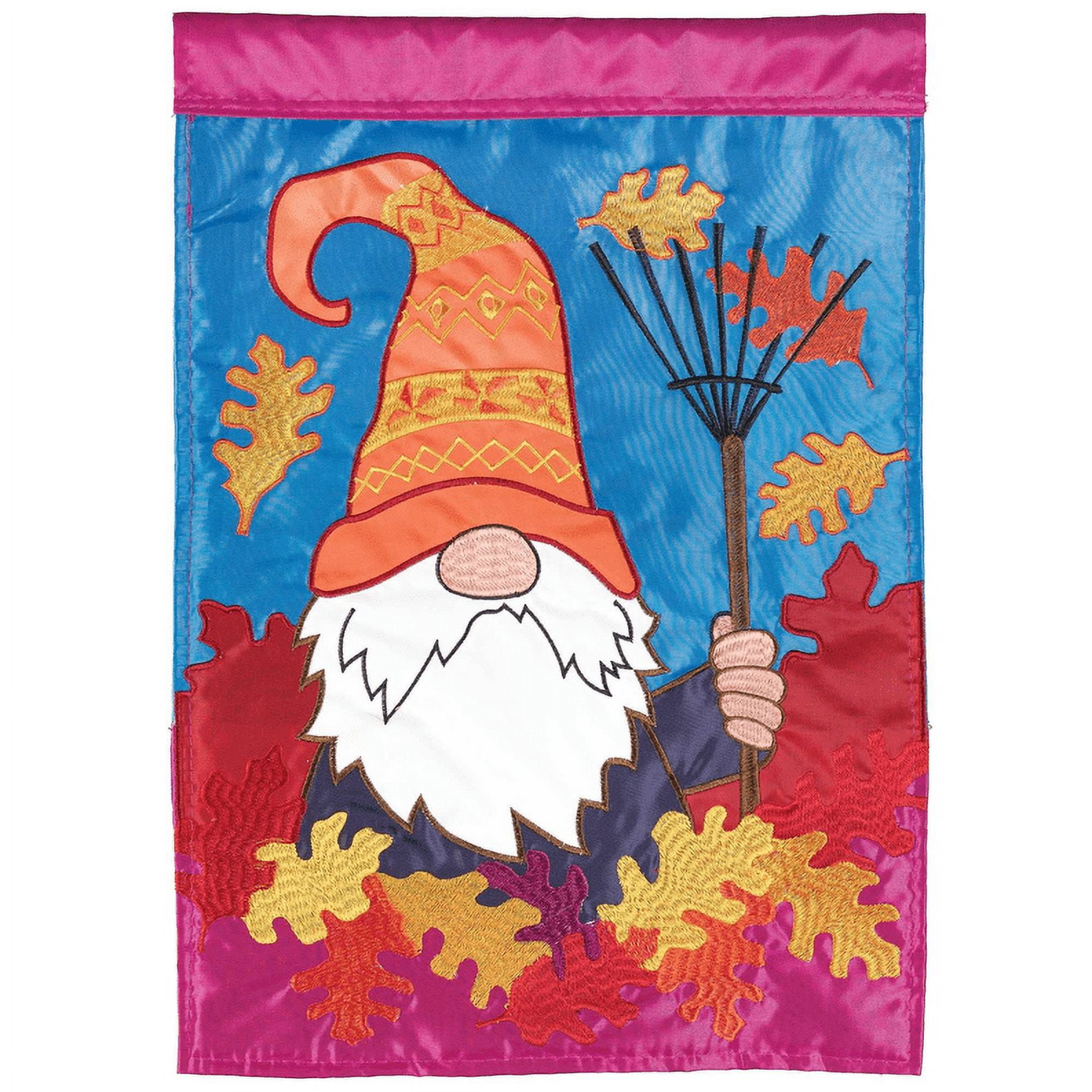 Magnolia Gardens M011712 13 x 18 in. Fall Gnome Garden Flag with Leaves Burlap