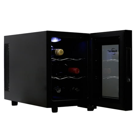 Koolatron 6 Bottle Wine Cooler, Thermoelectric Wine Fridge, 0.65 cu. ft. (16L), Freestanding Wine Cellar and Sparkling Wine Storage for Small Kitchen, Apartment,, Black