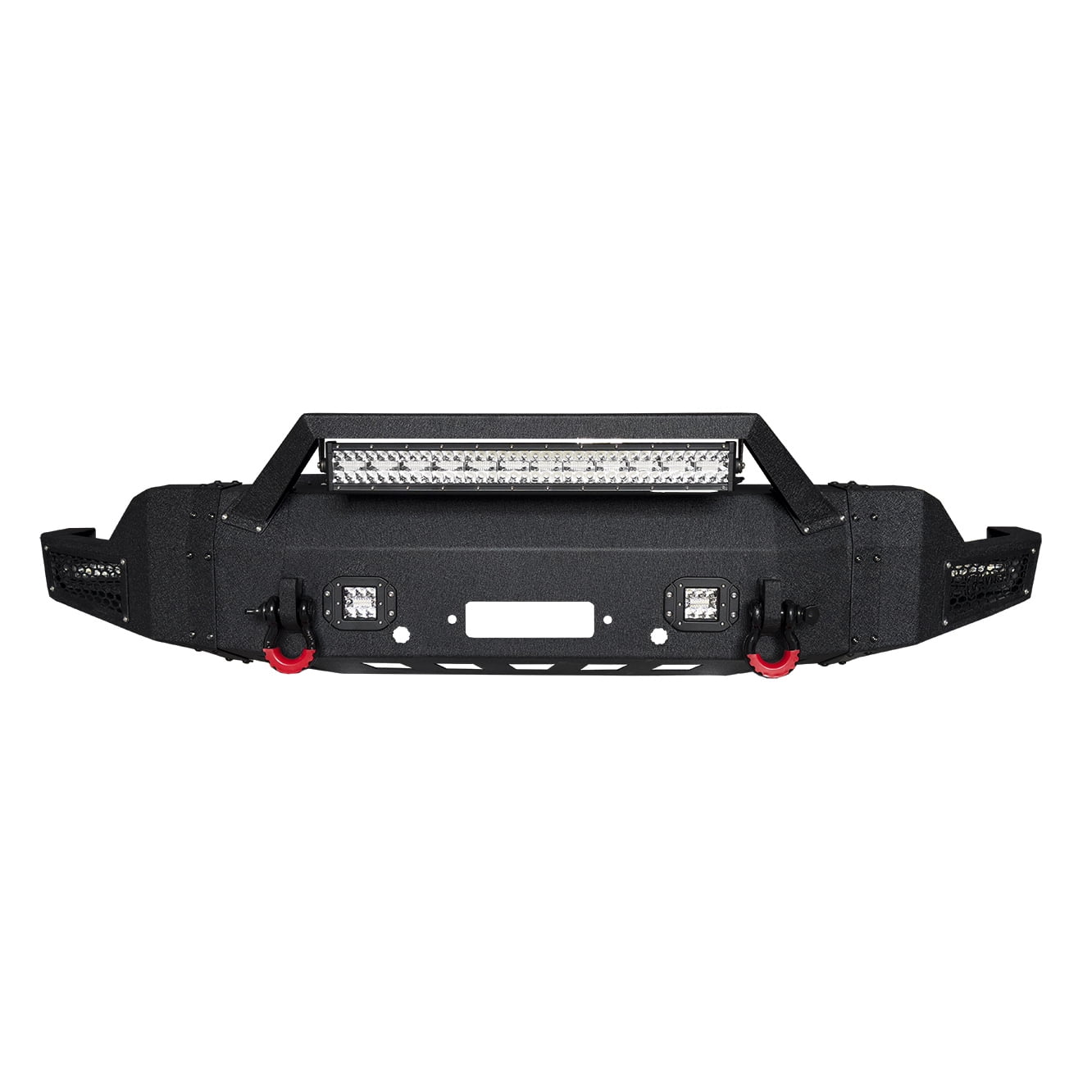 Vijay Compatible with 2022-2023-2024-2025-2026 Chevrolet Silverado 1500 Front Bumper Textured Black Steel with 5xLights and 2xD-rings