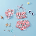 thumbnail image 2 of RMGVDSD Toddler Girl Swimsuits 3 Piece Baby Girls Bathing Suit Bikini Sets Summer Beach Outfit Halter Top Shorts Hat Swimwear Set Lightweight Swimsuits, 2 of 8