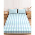 thumbnail image 2 of Full Size Fitted Sheet Set - Aqua Blue Green 3 Piece Bedding Sets 16" Deep Pocket Fitted Sheet with 2 Pillowcases Checkered Plaid Gingham Lattice Trellis Brushed Microfiber Hotel Luxury Bed Sheets, 2 of 9