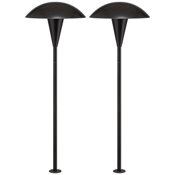 John Timberland Grant 18" High Mid Century Modern Outdoor Landscape Mushroom Path Lights Porch House Set of 2 LED Bulb Black Metal
