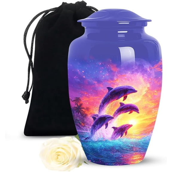 Ocean Dolphin Urn, Cremation Urn for Human Ashes Adult Male, Large Decorative Urns for Human Ashes Adult Female, Beach Sunset Tribute Urns for Human Ash, (Size 10 Inch, 1 Pc)
